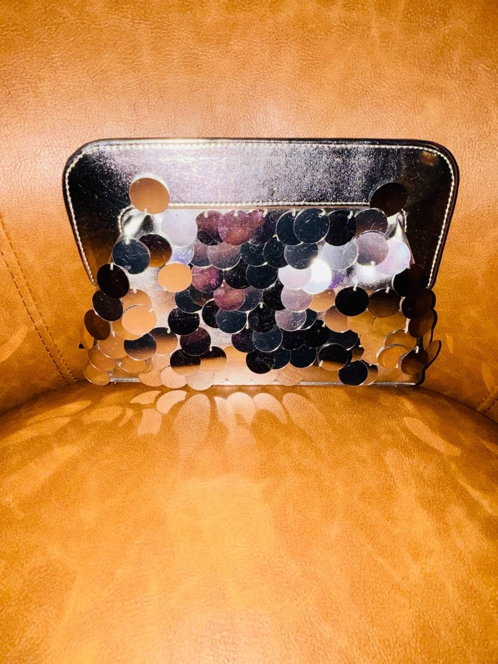 Nina Silver Sequin Chain Clutch